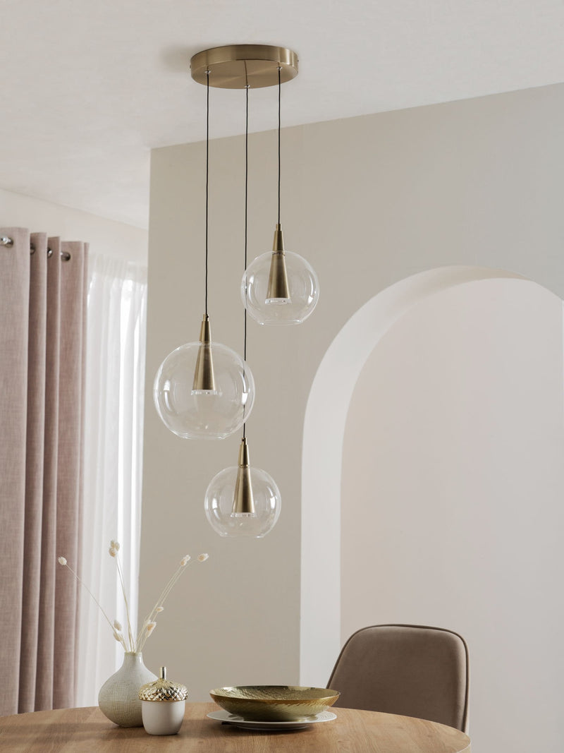 Brass Elara 3 light cluster ceiling light, UK version