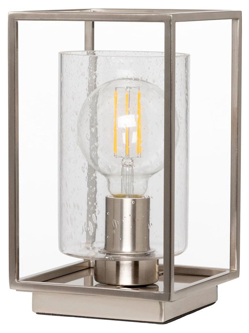 BHS Hardy industrial cube table lamp with satin nickel frame, UK version
