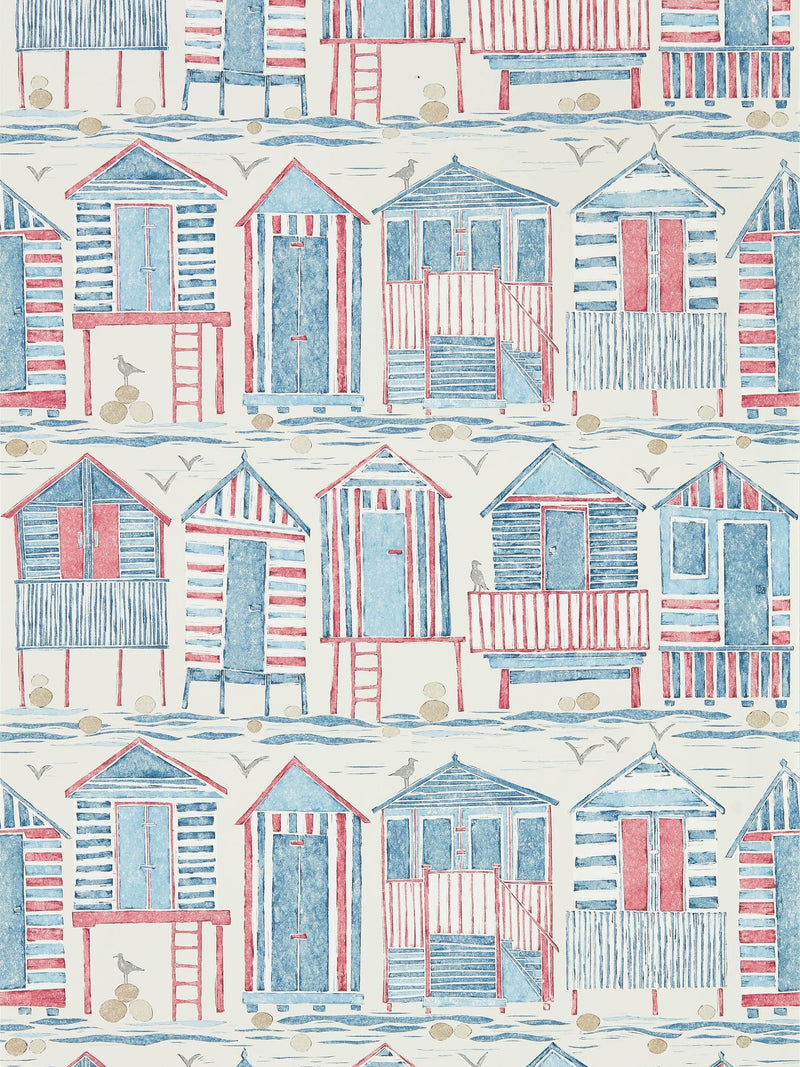 Sanderson Home blue beach huts wallpaper sample - British product