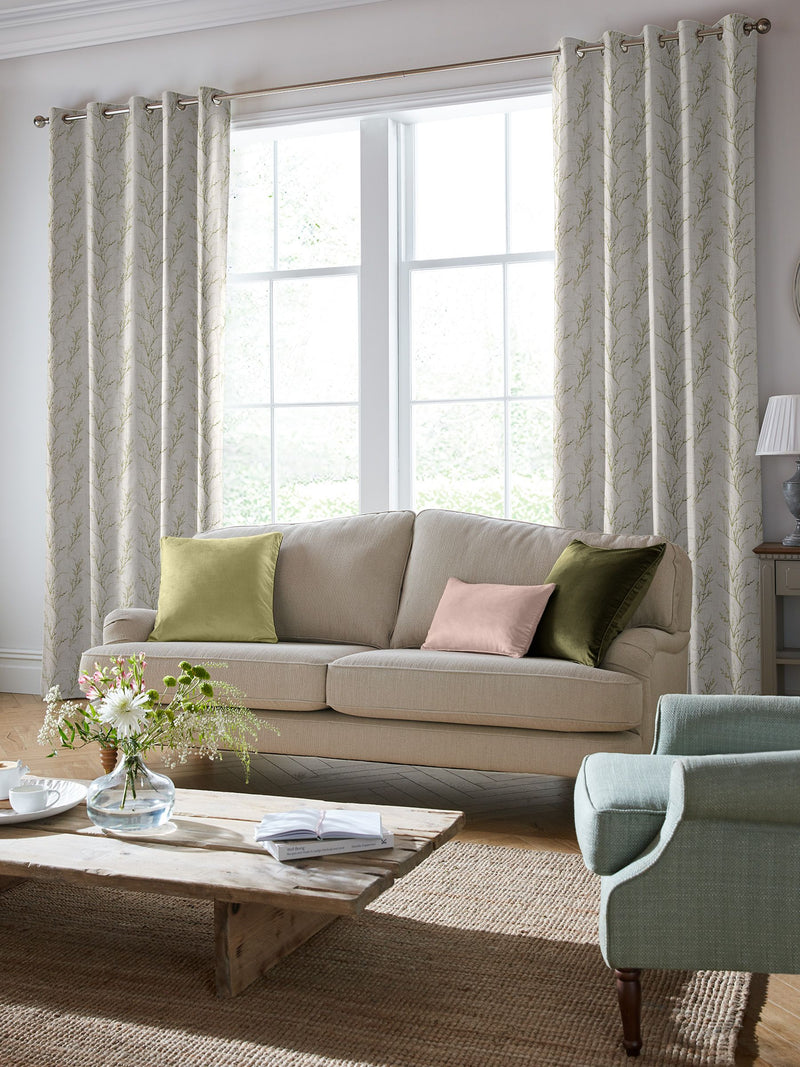 Laura Ashley green pussy willow embroidered curtains, imported from the UK