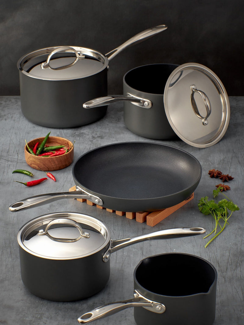 Stellar silver hard anodised non-stick 5 piece saucepan set - British product