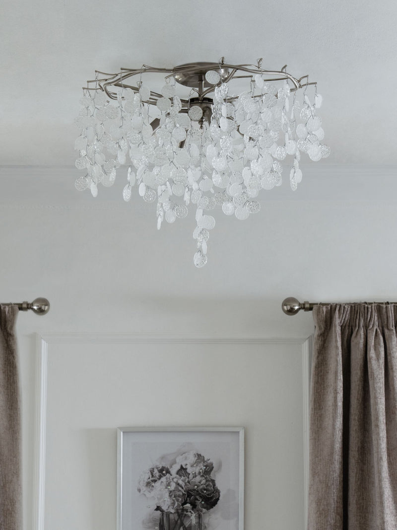 Lunaria 4 Light Flush Ceiling Light brushed chrome glass beads - British product
