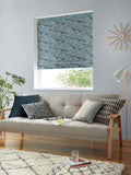 MissPrint blue green cotton Roman blind with Frontier print, imported from the UK