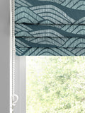 MissPrint blue green cotton Roman blind with Frontier print, imported from the UK