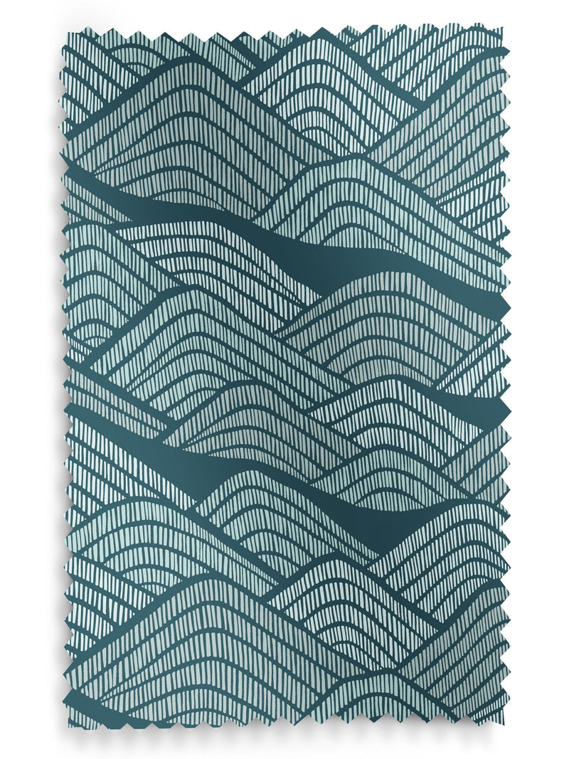 MissPrint blue green cotton Roman blind with Frontier print, imported from the UK