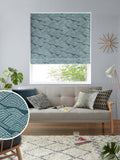 MissPrint blue green cotton Roman blind with Frontier print, imported from the UK