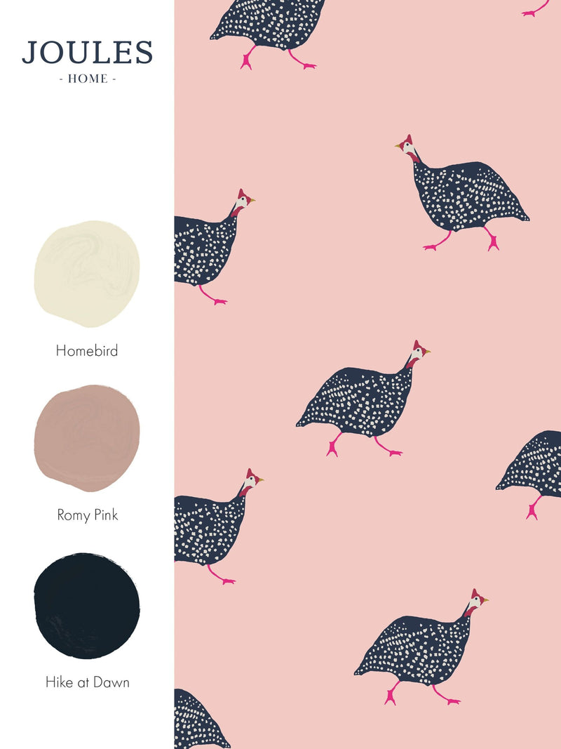 Joules blush pink guinea fowl wallpaper sample (British brand)