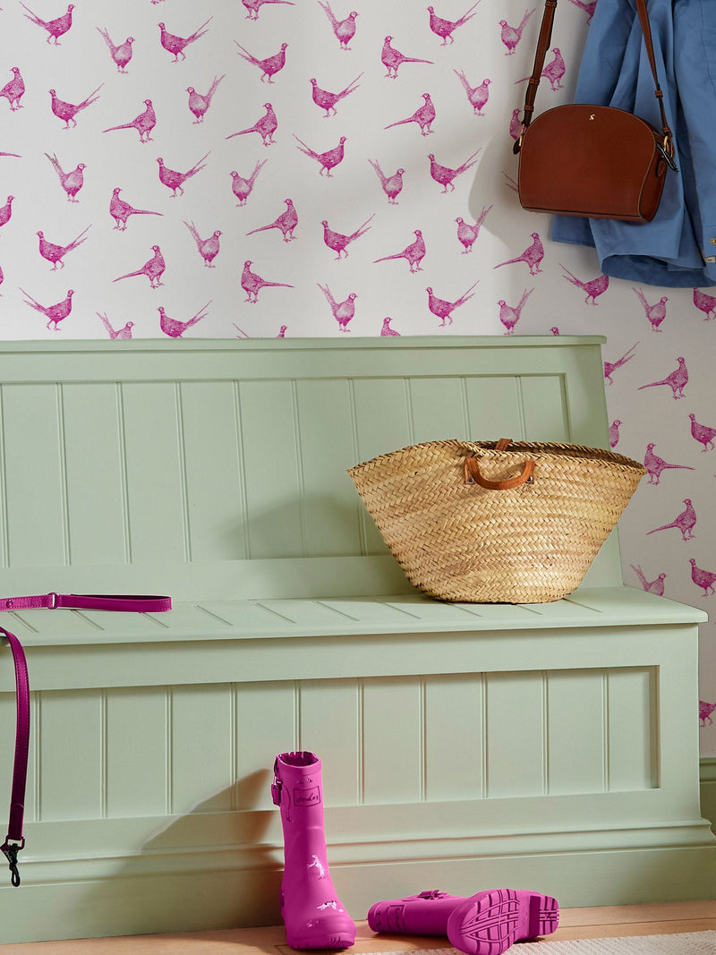 Joules Flirty Pheasants wallpaper bright pink pheasants, imported from the UK