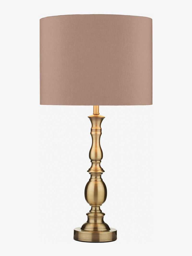 Dar Lighting Alicante Ball Table Lamp with antique brass base, UK version