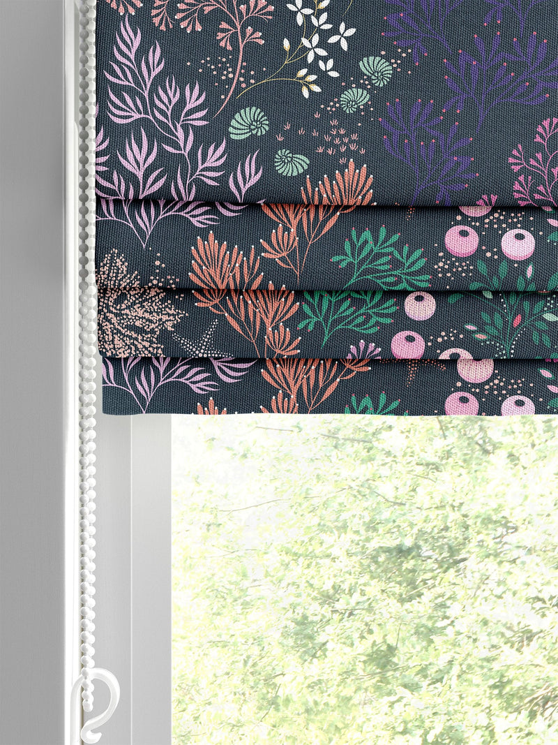 Sara Miller navy roman blind with underwater print (British brand)