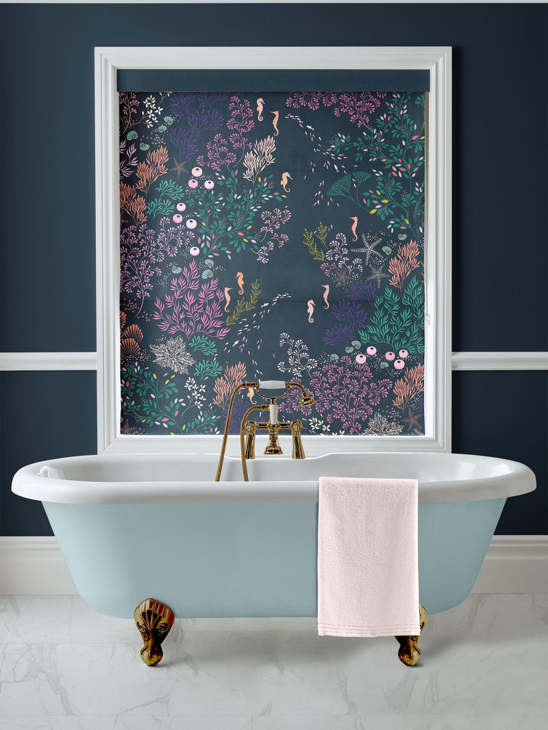 Sara Miller navy roman blind with underwater print (British brand)