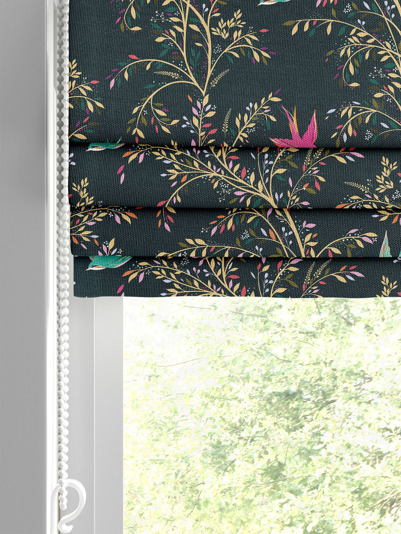Sara Miller green 100% cotton roman blind with swallows design - British product