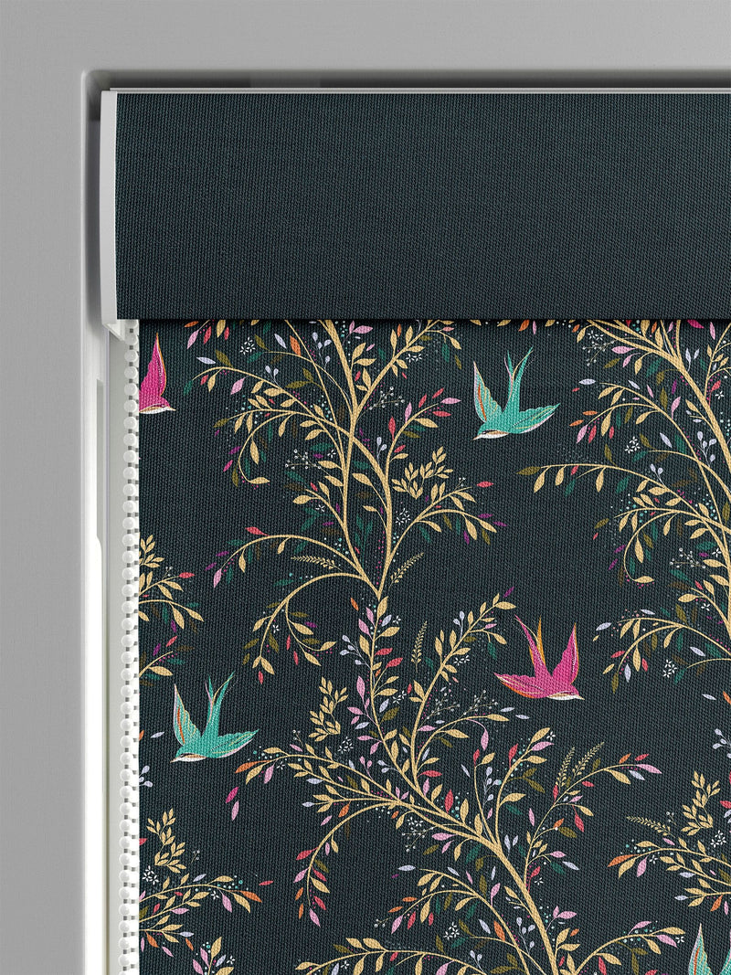 Sara Miller green 100% cotton roman blind with swallows design - British product
