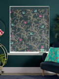 Sara Miller green 100% cotton roman blind with swallows design - British product