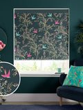 Sara Miller green 100% cotton roman blind with swallows design - British product