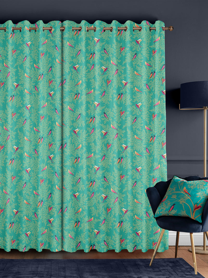 Sara Miller Green Birds made to measure curtains - British product
