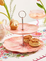 Pink Two Tier Flower Cake Stand