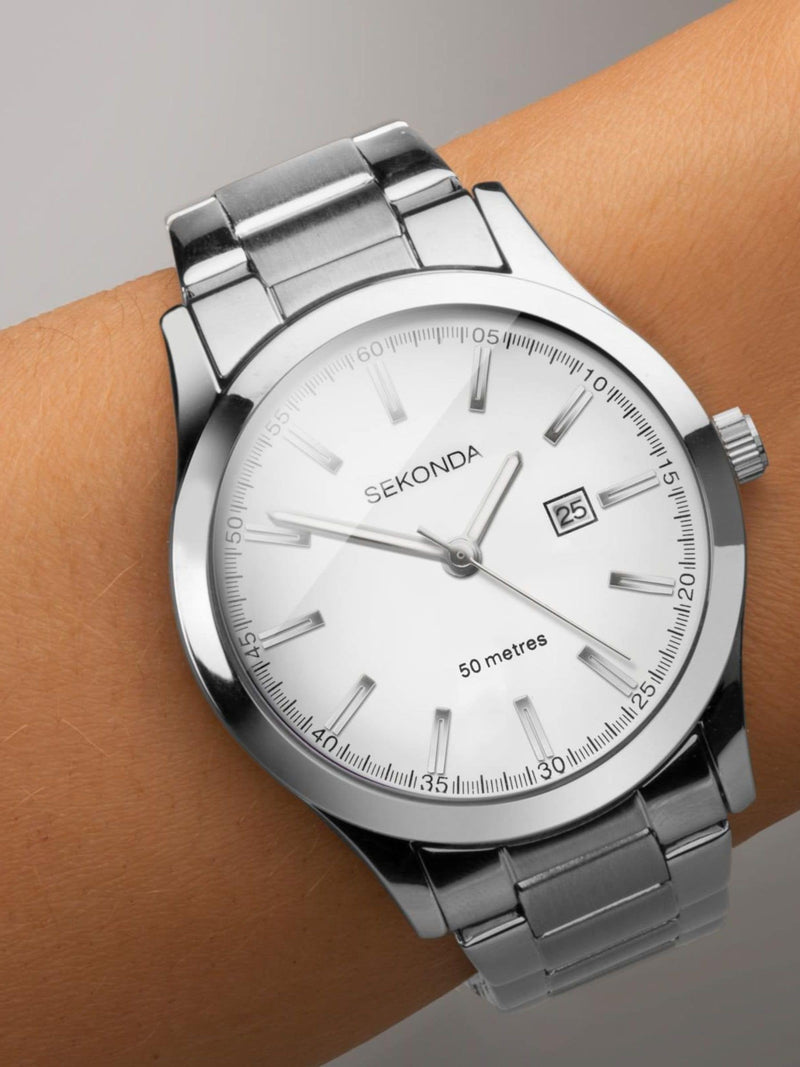 Sekonda silver tone classic watch stainless steel bracelet (British brand)