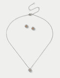 Platinum plated birthstone earring and necklace set (British brand)