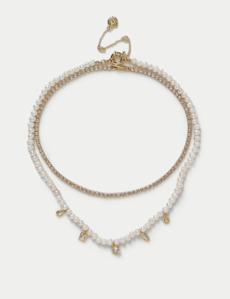 18k gold plated necklace, pearls and cubic zirconia, imported from the UK