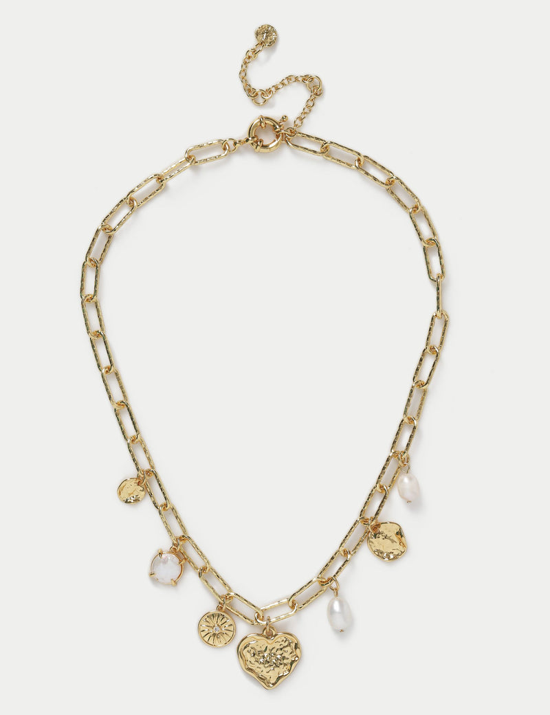 18k gold plated heart charm necklace with pearl (British brand)