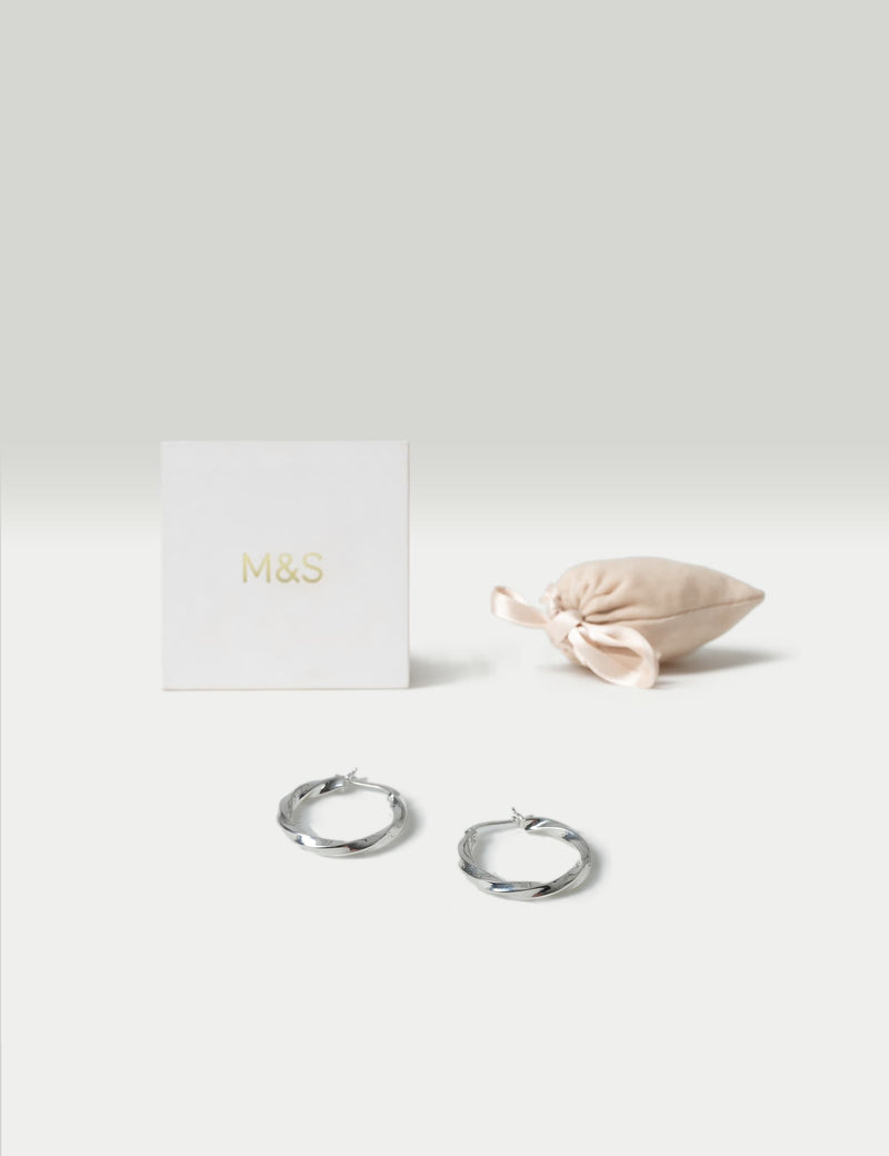 Sterling Silver twist hoop earrings, British product
