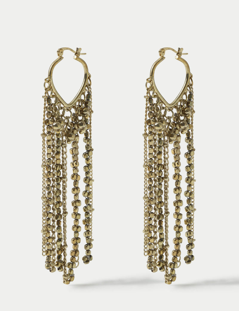 Beaded fringe drop hoop earrings (British brand)