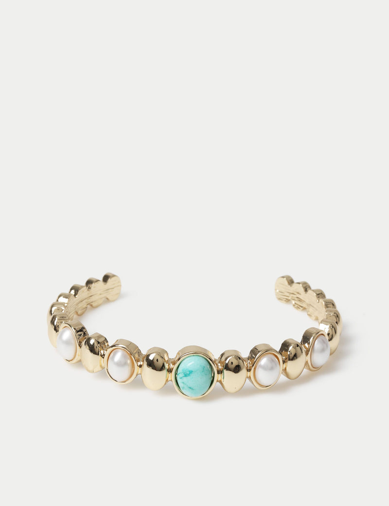Natural stone and glass pearl cuff bracelet - British product