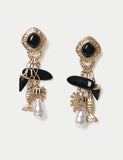 Charm drop earrings with zinc alloy, stone, and glass pearls, UK version