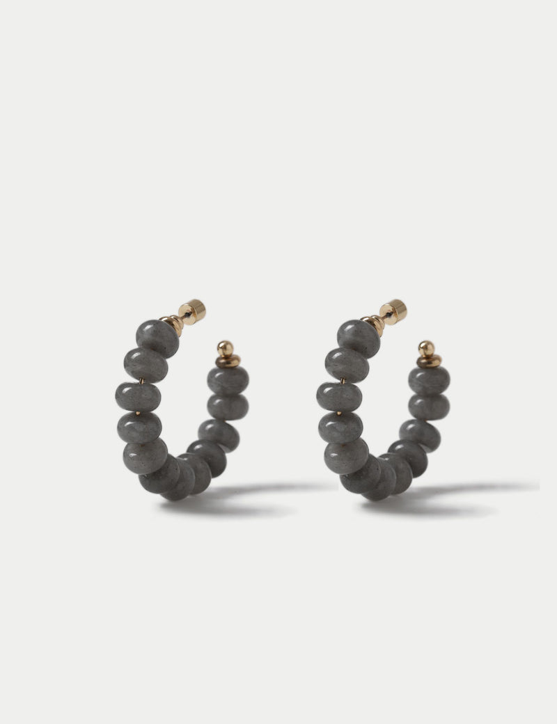 Faceted natural stone hoop earrings with iron accents, imported from the UK