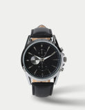 Silver tone round face watch leather strap imported from the UK