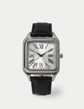 Watch silver square leather strap, imported from the UK