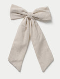 Beige linen bow hair accessory, imported from the UK