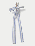 Blue and white stripe bow claw hair accessory, imported from the UK