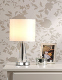 Laura Ashley Blake rechargeable table lamp with chrome base, UK version