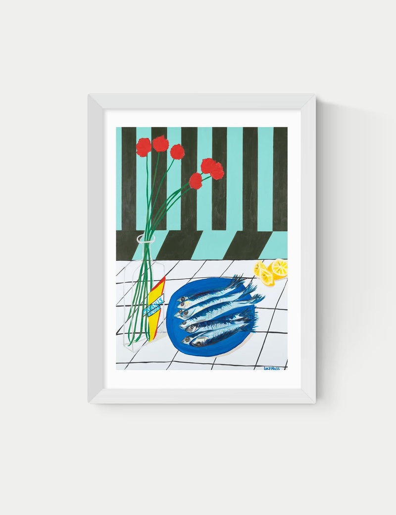 East End Prints striped sardines framed art (British brand)