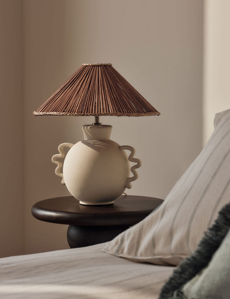 Remi table lamp glazed ceramic wicker shade 39.2 cm - British product
