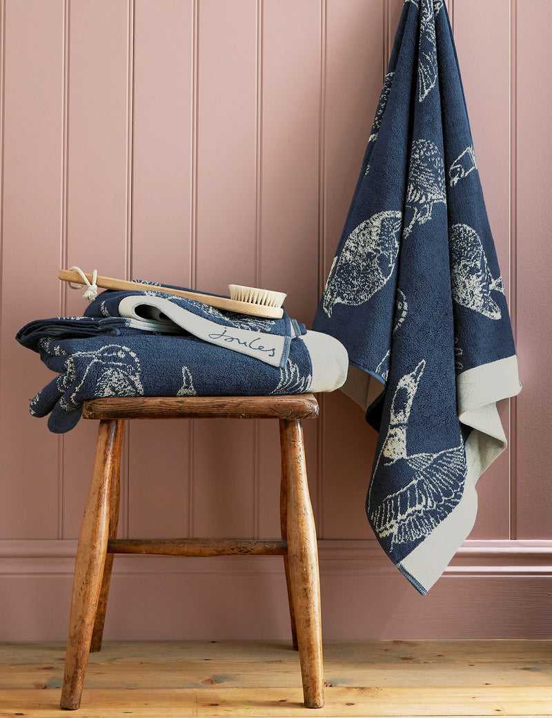 Joules pure cotton wild fowl bath towel, imported from the UK