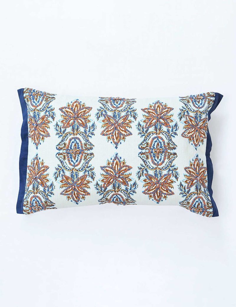 MM Linen pure cotton bolster cushion with embroidered motif, UK version