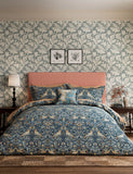 Morris & Co Bird cotton bedding set Webb's Blue colourway, UK version