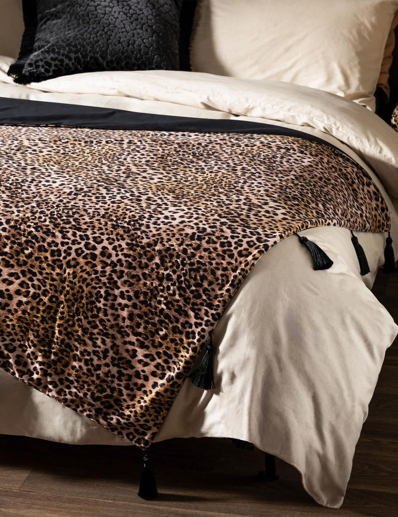 Rockett St George velvet leopard print tasselled throw (British brand)