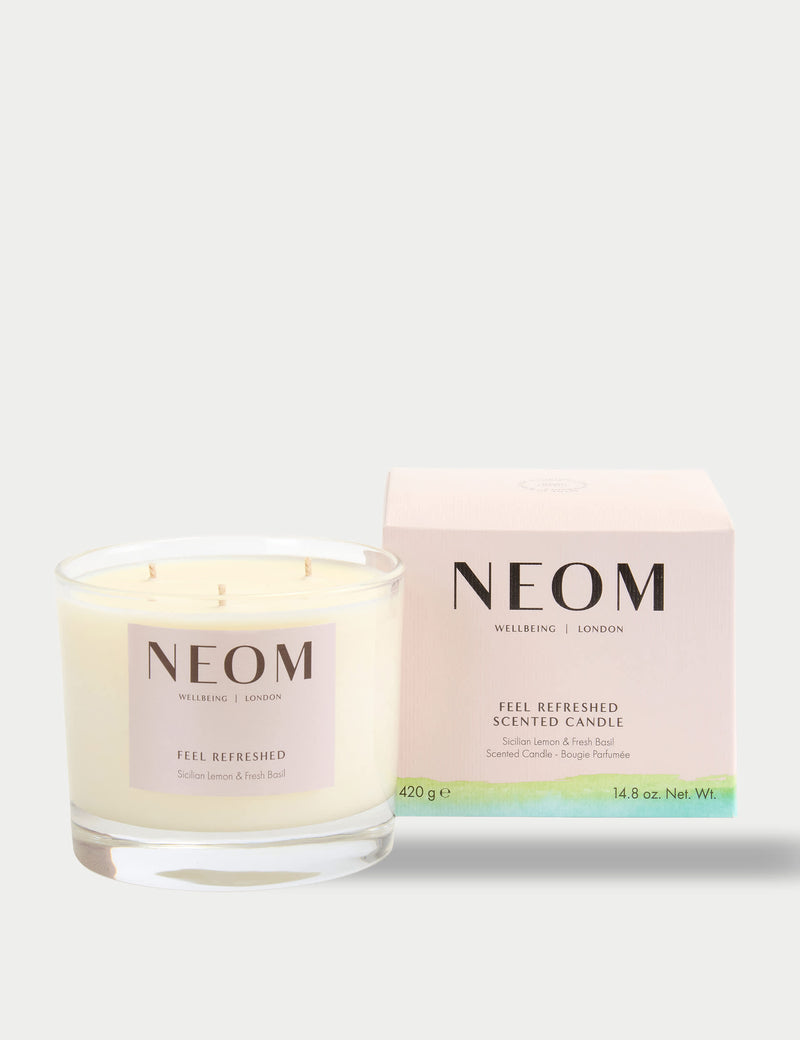 NEOM Wellbeing Feel Refreshed 3 wick candle 420g, imported from the UK