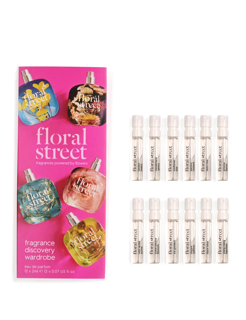 Floral Street fragrance discovery set with 12 scents in 2ml bottles - British product