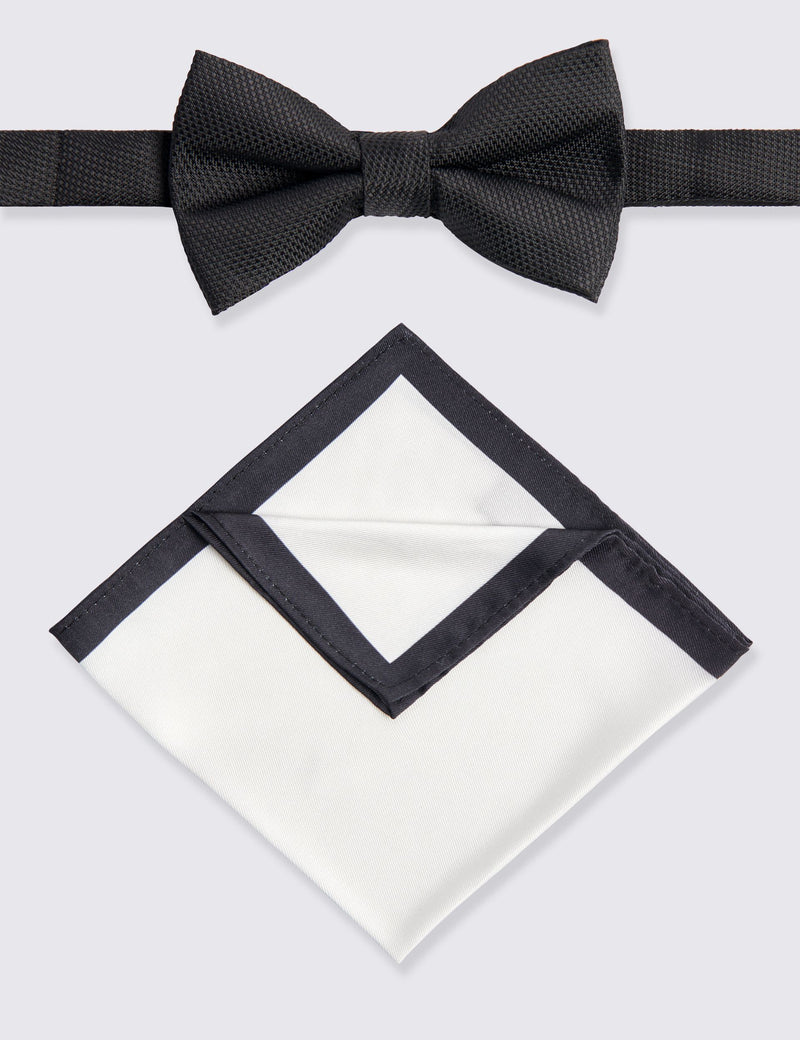 Moss textured bow tie and handkerchief set, UK version