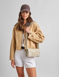 Katie Loxton faux suede woven panel cross body bag, UK version