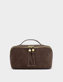 Katie Loxton faux suede toiletry bag medium flat lay (British brand)