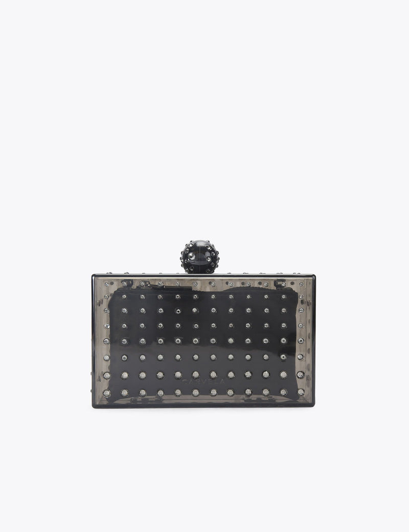 Carvela embellished clutch bag in smoked perspex with crystal details - British product