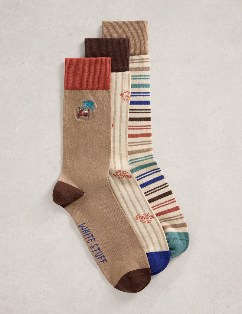 White Stuff 3 pack striped lobster socks, imported from the UK
