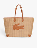 Lacoste raffia tote bag with faux leather straps, UK version