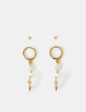 Accessorize gold plated pearl hoop and stud earrings 3 pack - British product
